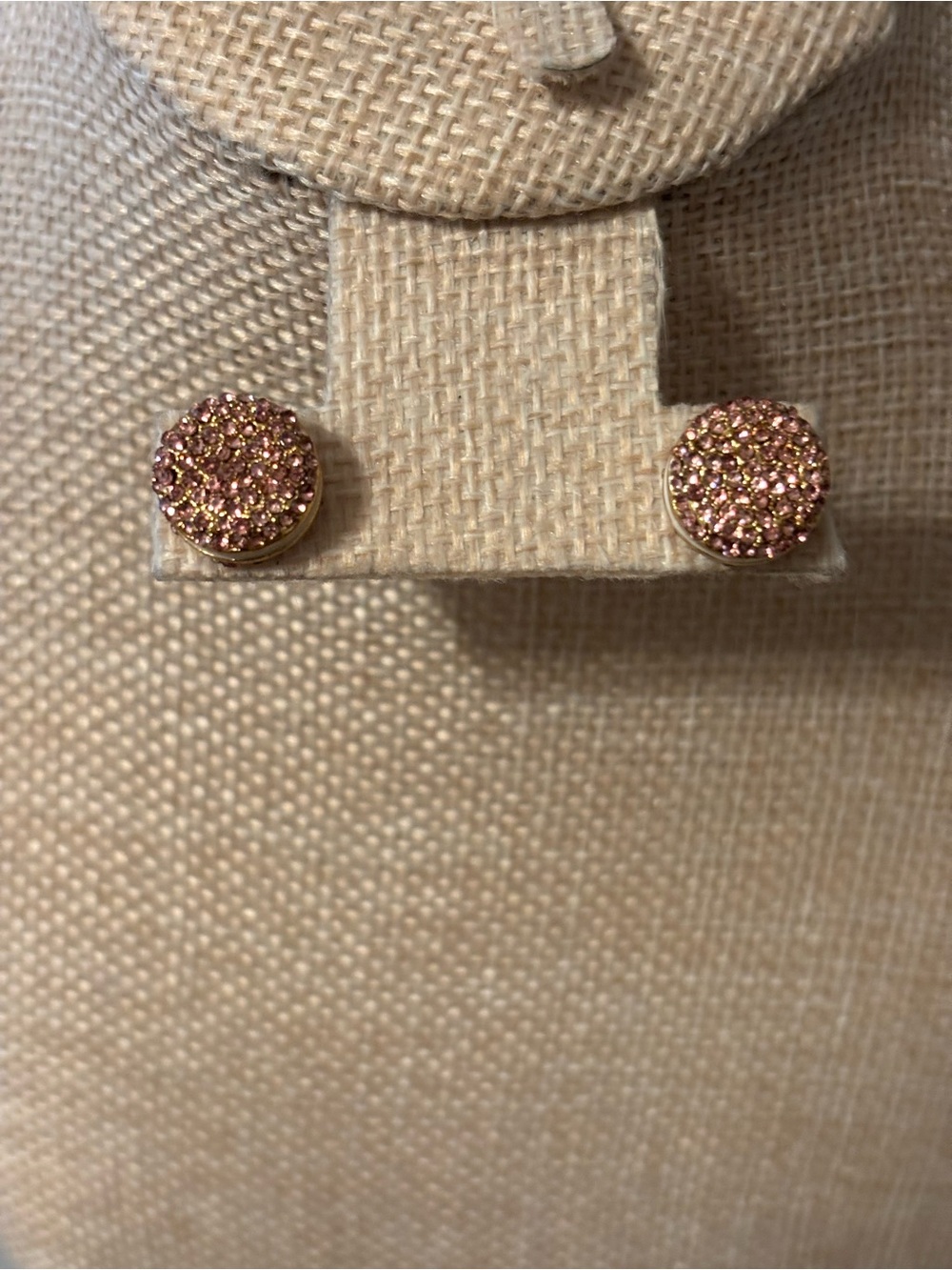 Round Pink Crystal Macaron Stud Earrings - Gold Tone